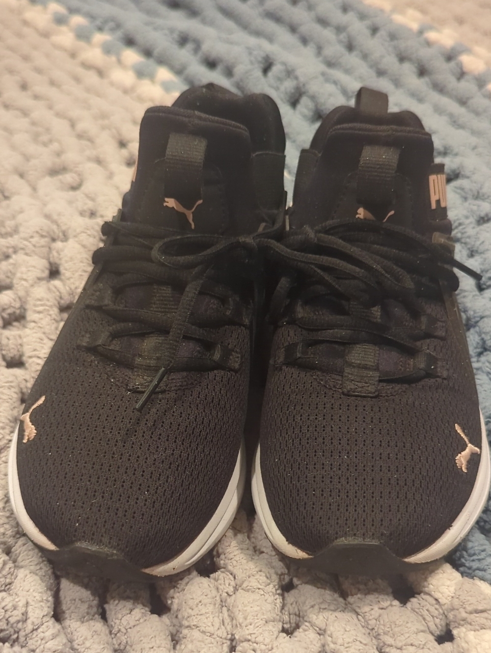 Puma women's Black Athletic Sneakers with Rose Gold Logos